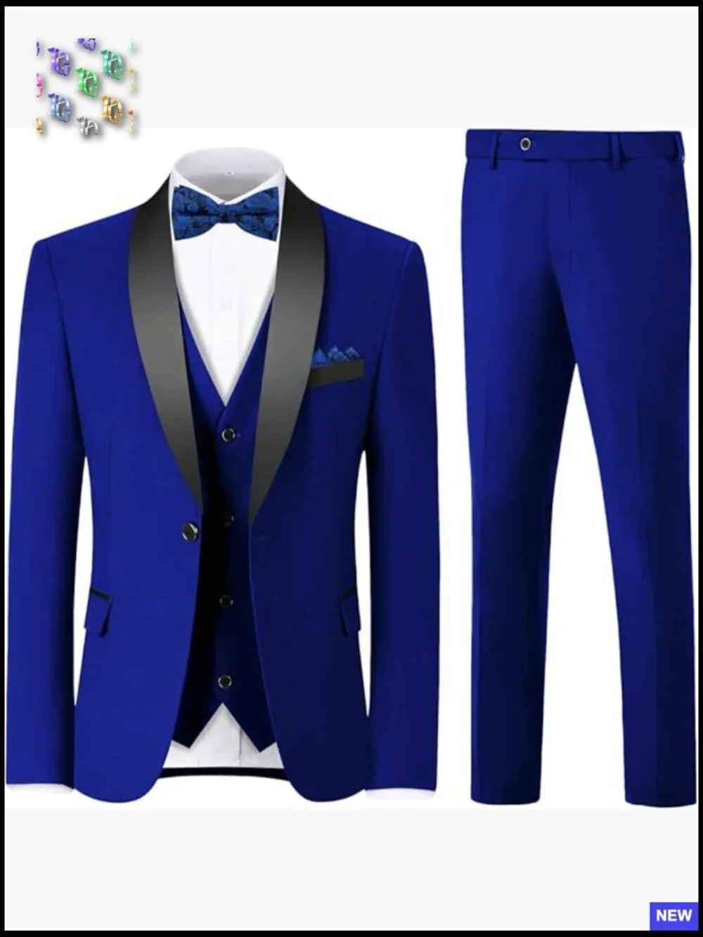 Slim Fit Shawl Lapel Tuxedo Set with Vest Bow Tie Pocket Square Formal